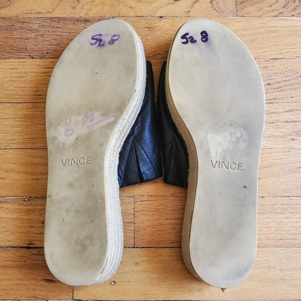 Vince Solana‎ Black Leather Platform Espadrille 9M Open Toe Slide On Minimalist
